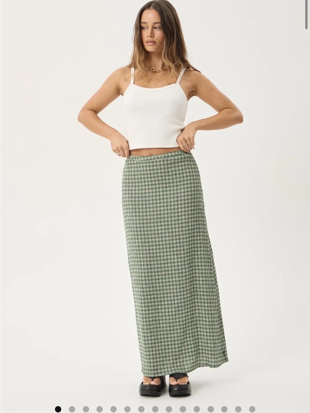 Afends Green Plaid Maxi Skirt